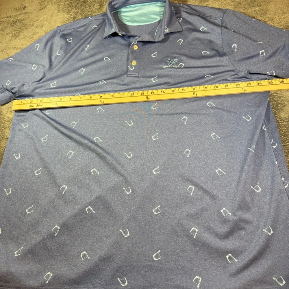 Johnnie-O Mens XL Blue Performance‎ Golf Polo Shirt Cocktail Print Hawks Nest